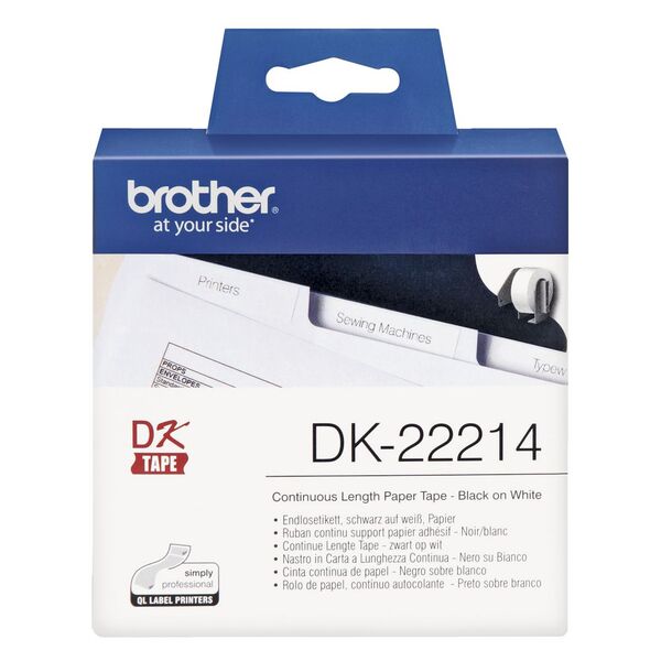 Brother DK 22214 Paper Tape 12mm wide Black on White