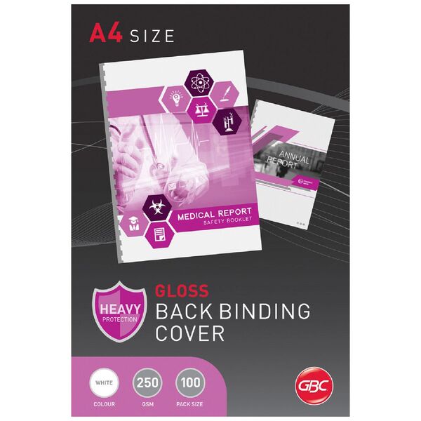 GBC A4 Binding Covers 250 Micron Gloss White 100 Pack