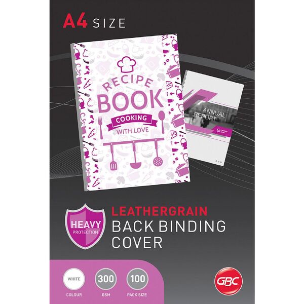 GBC A4 Back Binding Cover Leathergrain White 100 Pack