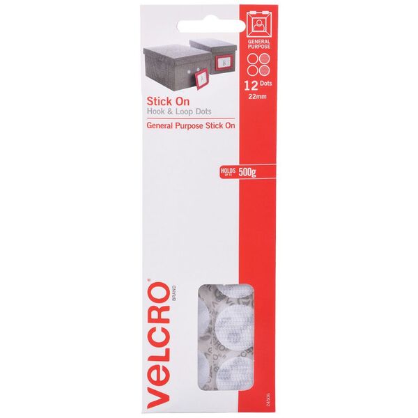 VELCRO Brand Hook and Loop Dots 22mm White 12 Pack