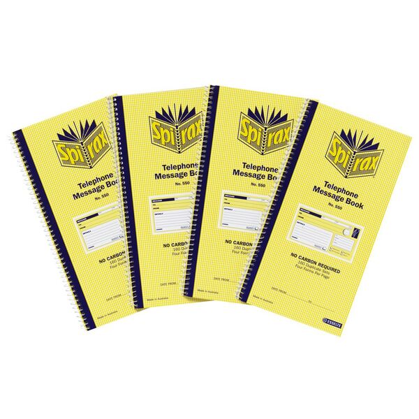 Spirax No. 550 Carbonless Telephone Message Book 4 Pack