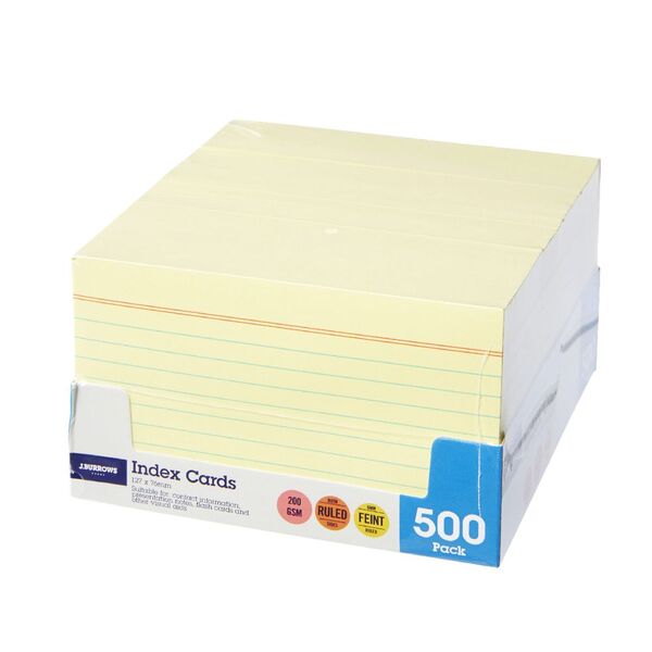 J.Burrows Index Cards Ruled 127 x 76mm Yellow 500 Pack