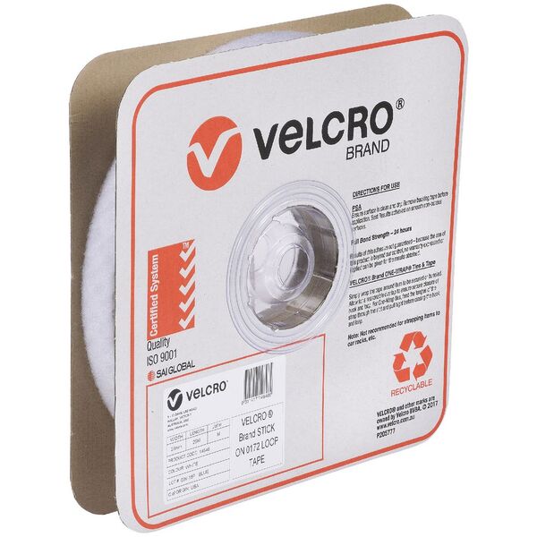 VELCRO Brand Loop Only Strips 25mm x 25m White