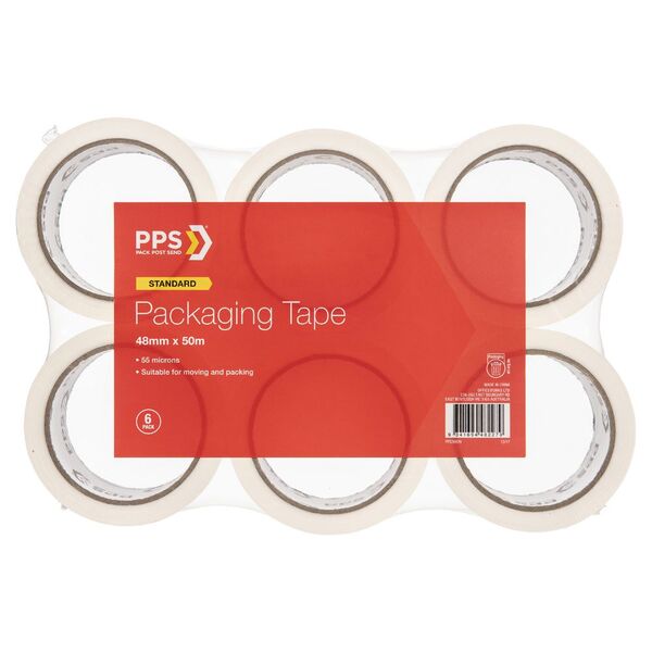PPS Standard 48mm x 50m Packaging Tape 6 Pack