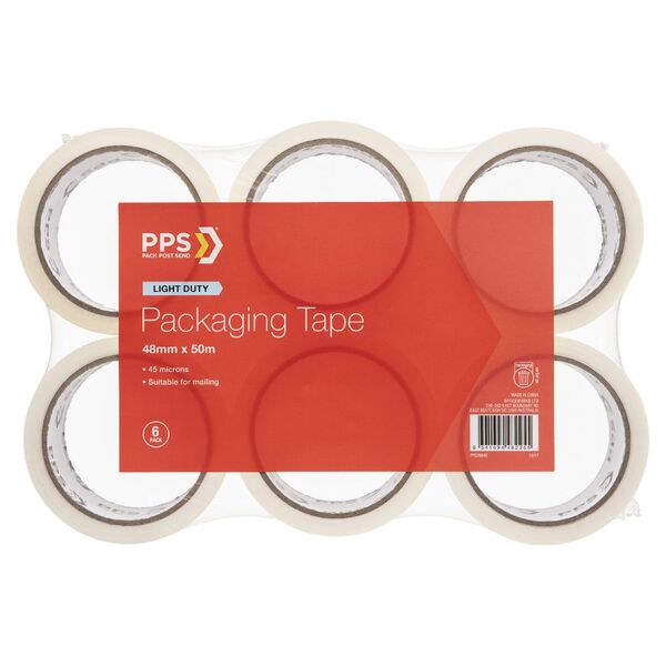 PPS 48mm x 50m Light Duty Packaging Tape Clear 6 Pack
