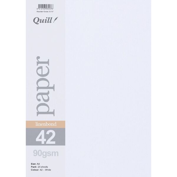 Quill A4 Linen Bond Paper White 25 Pack