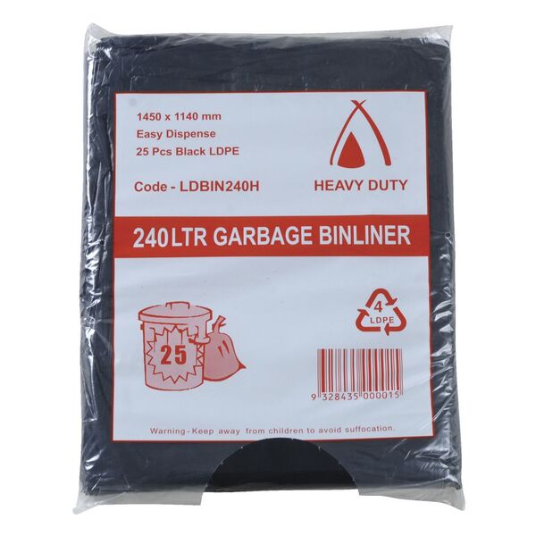 Tailored Packaging Heavy Duty Bin Liners 240L 25 Pack Black