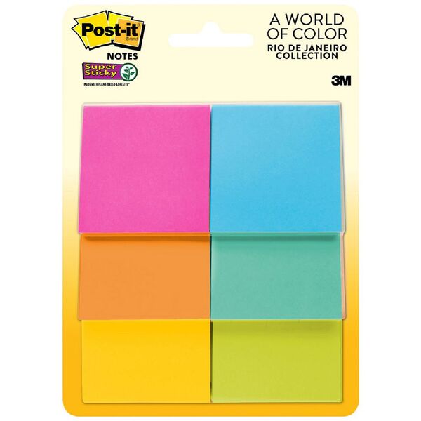 Post-It Super Sticky Notes 51X51mm Assorted Colour 6 Pack
