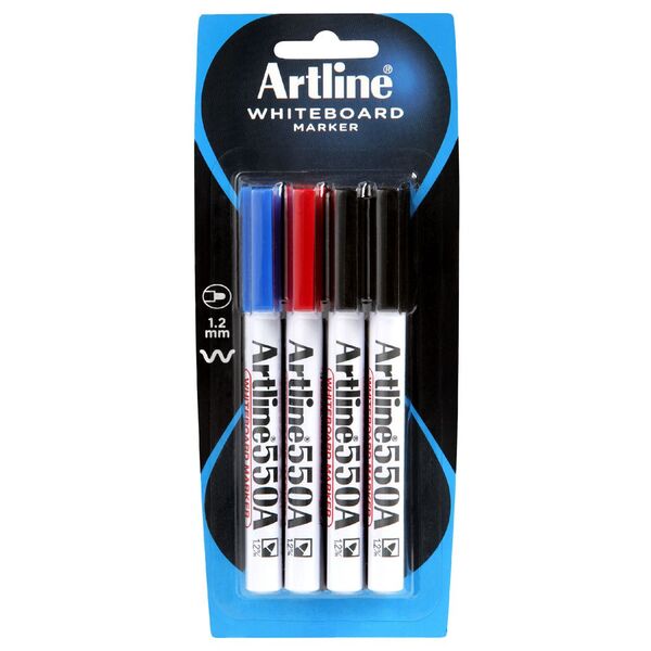 Artline 550A Whiteboard Markers Bullet Assorted 4 Pack