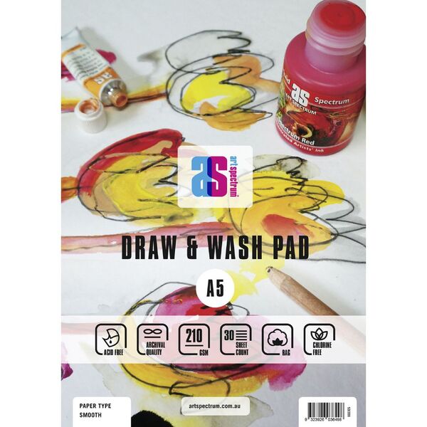 Art Spectrum A5 Draw and Wash Pad Smooth 210gsm 30 Sheets