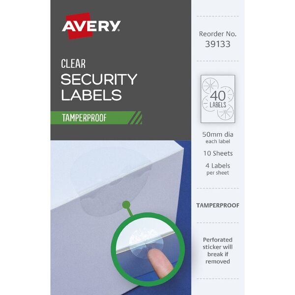 Avery Tamper Proof Labels 50mm 4 Sheets