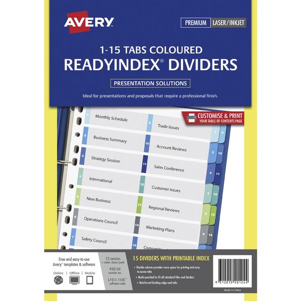 Avery Table of Contents Divider A4 1-15 Tab
