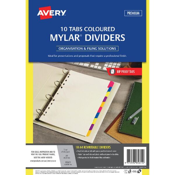 Avery A4 Rip-Proof Rewritable 10 Tab Dividers
