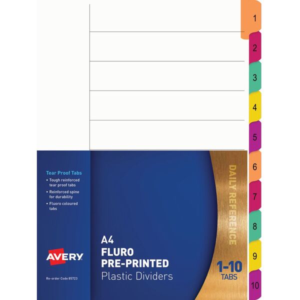 Avery Pre-printed Divider Tabs 1-10 Fluoro