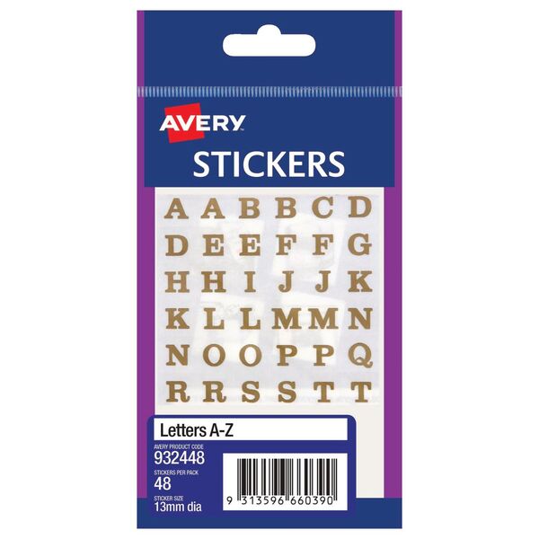 Avery Multi-Purpose Stickers A-Z Gold on Transparent 48 Pack