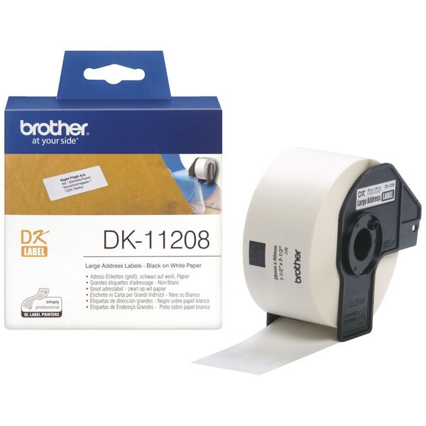 Brother DK 11208 Labels Address Lge 38 x 90mm Black on White