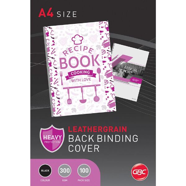 GBC A4 Back Binding Cover Leathergrain Black 100 Pack
