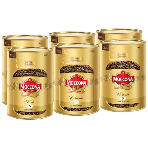 Moccona Classic Medium Roast Coffee 500g Tin 6 Pack