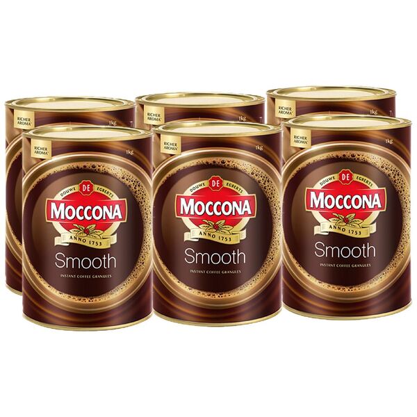 Moccona Smooth Coffee 1kg Tin 6 Pack