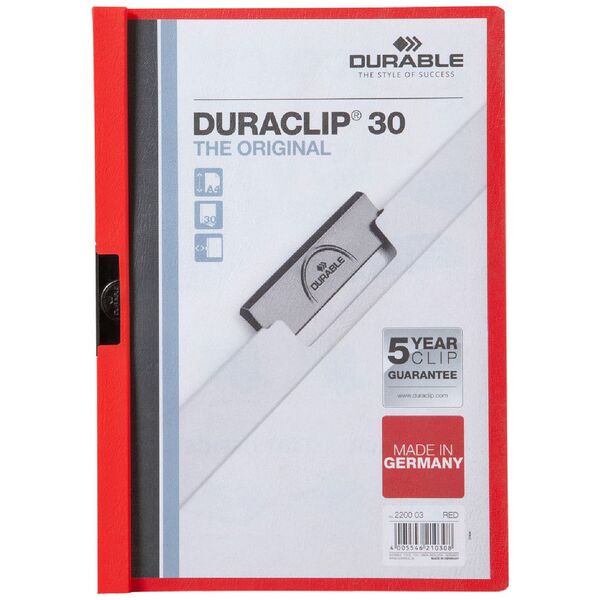 Durable A4 Duraclip 30 Clamp File Red