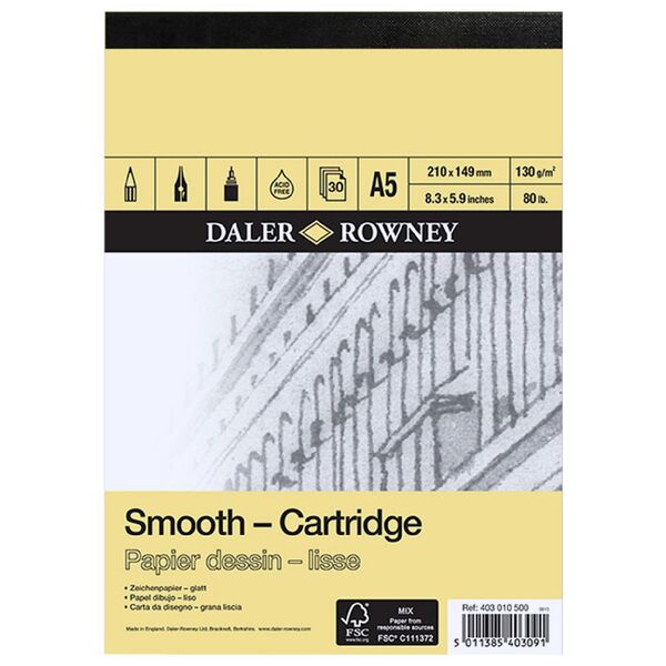 Daler-Rowney Smooth Cartridge Pad 130gsm 30 Sheets A5