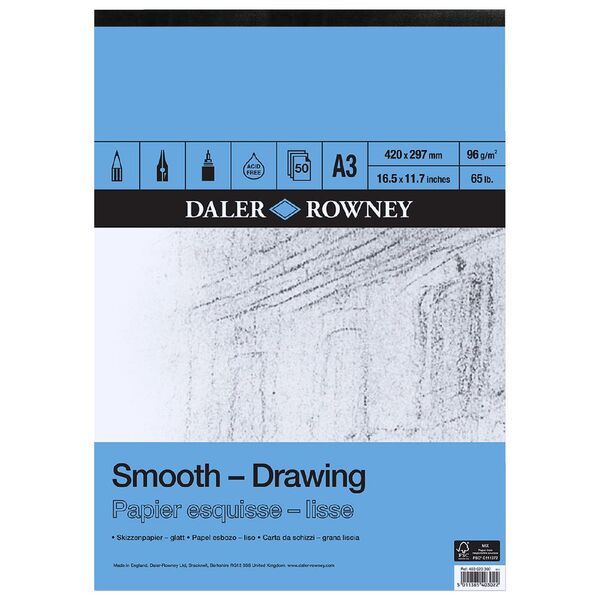 Daler-Rowney Smooth Drawing Pad 96gsm 50 Sheets A3