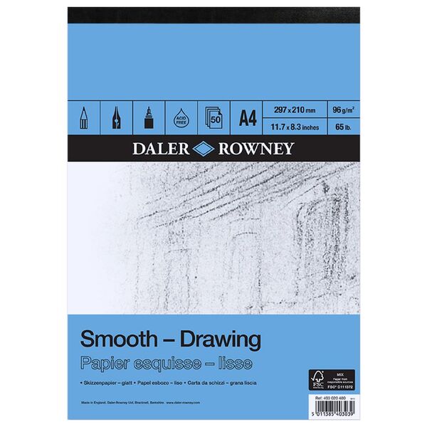Daler-Rowney Smooth Drawing Pad 96gsm 50 Sheets A4