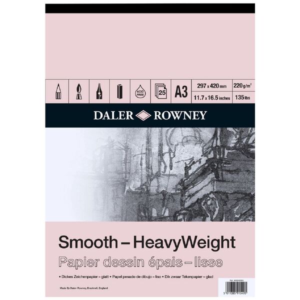 Daler-Rowney Smooth Heavyweight Pad 220gsm 25 Sheets A3