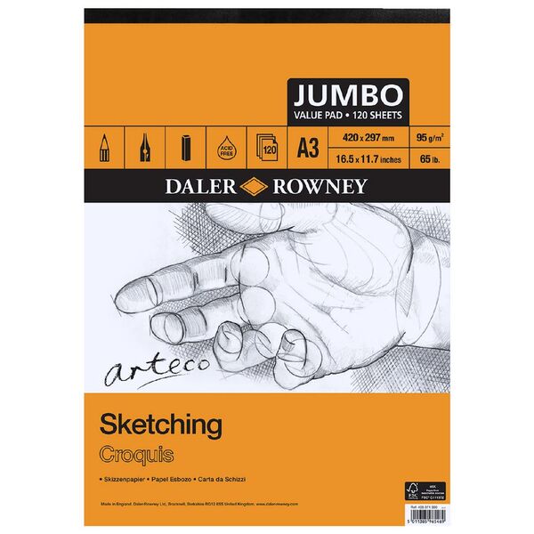 Daler-Rowney Arteco Sketch Jumbo Pad 95gsm 120 Sheets A3