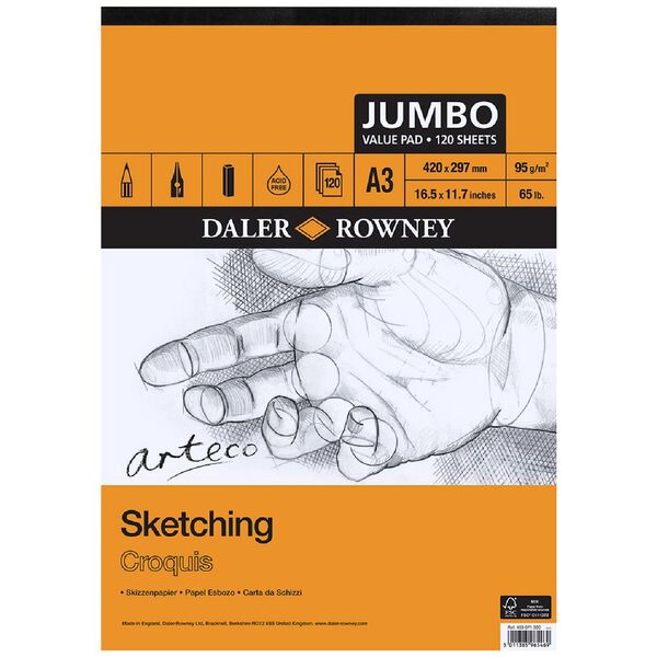 Daler-Rowney Arteco Sketch Jumbo Pad 95gsm 120 Sheets A3
