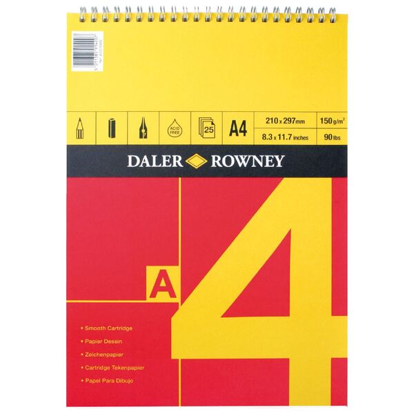 Daler-Rowney Smooth Cartridge Spiral Pad 150gsm 25 Sheets A4