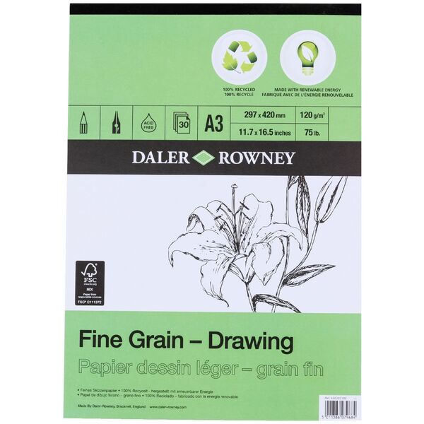 Daler-Rowney Fine Grain Eco Drawing Pad 120gsm 30 Sheets A3