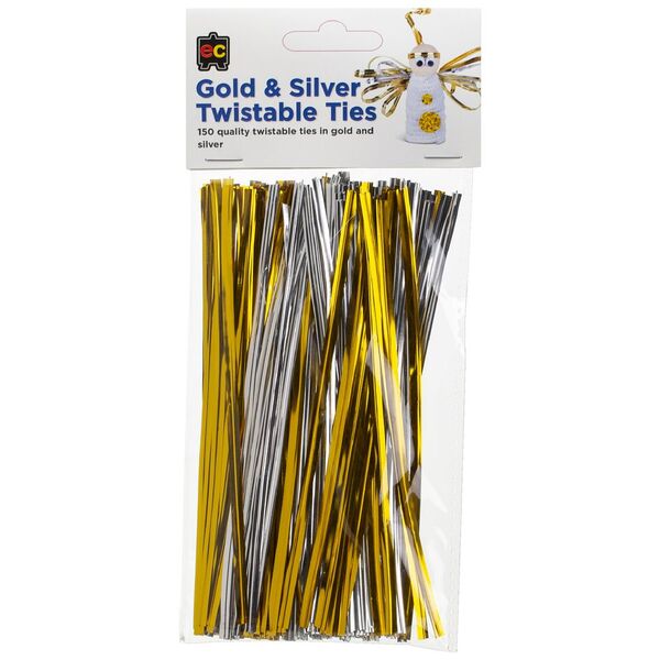 Educational Colours Twist Ties 15cm Gold/Silver 150 Pack