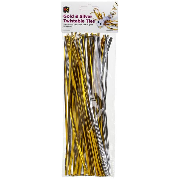 Educational Colours Twist Ties 25cm Gold/Silver 150 Pack