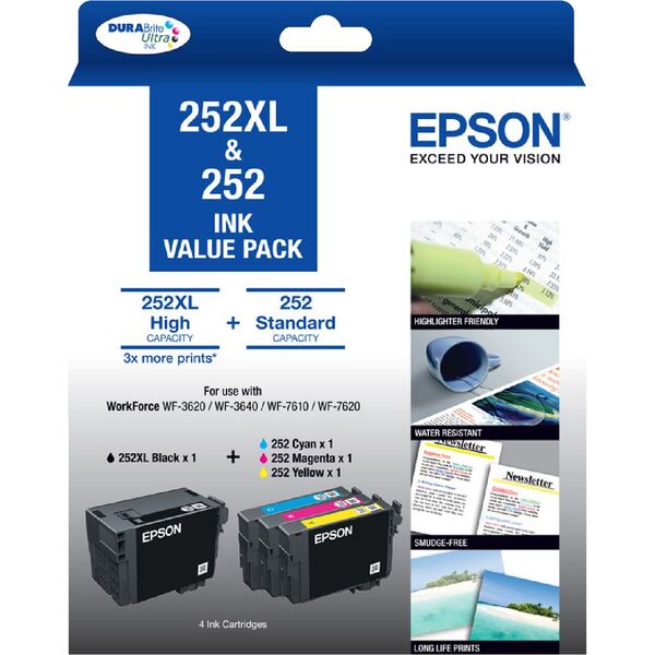 Epson 252XL Black and 252 Colour Ink Cartridges Value Pack