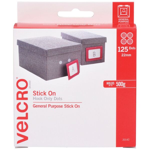 VELCRO Brand Hook Only Dots 22mm White 125 Pack