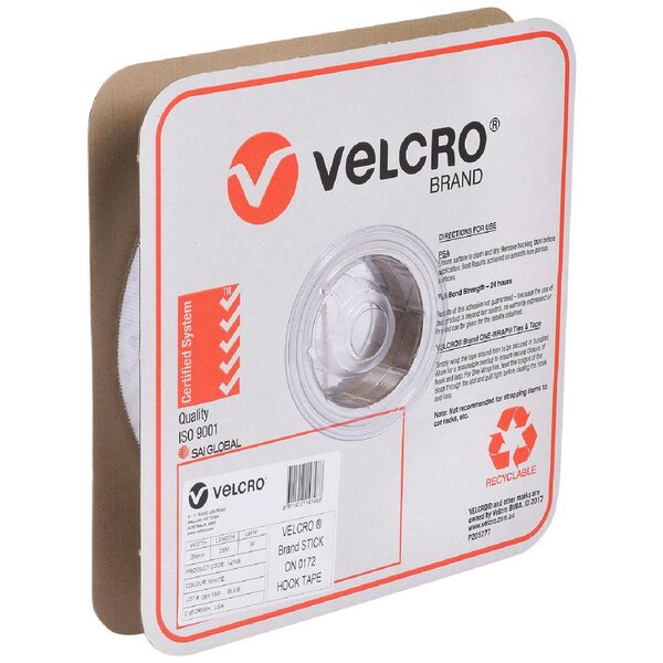 VELCRO Brand Hook Only Strips 25mm x 25m White