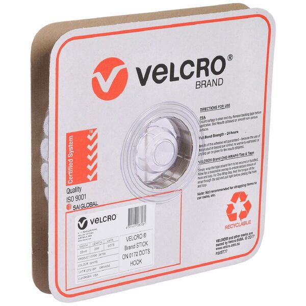 VELCRO Brand Hook Only Dots 22mm White 900 Pack