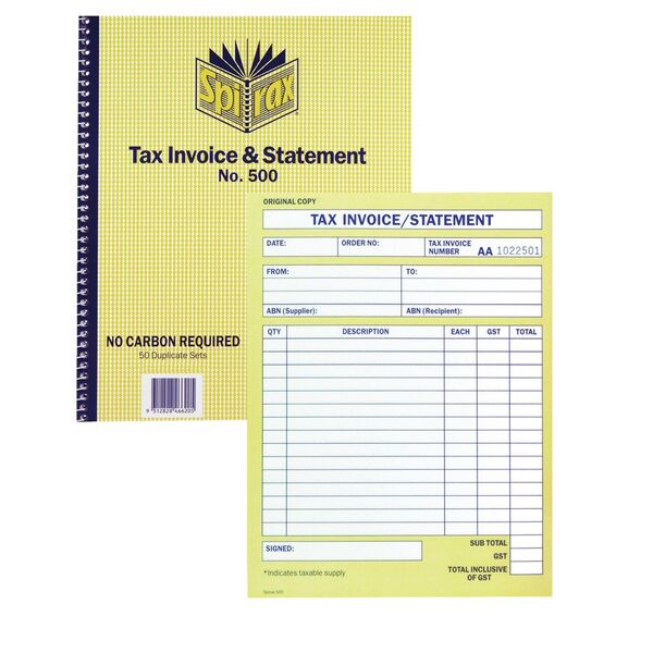 Spirax Tax Invoice and Statement Book No.500
