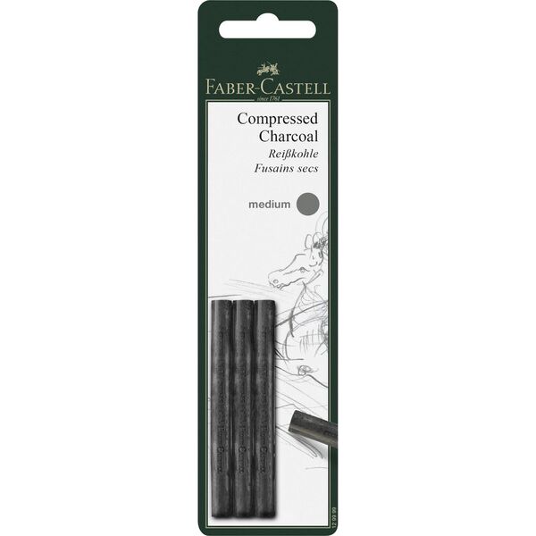 Faber-Castell Compressed Charcoal Medium 3 Pack