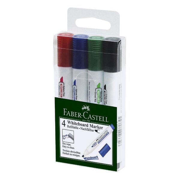Faber-Castell W20 Whiteboard Markers Chisel Assorted 4 Pack