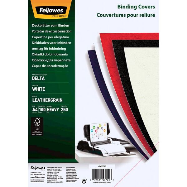 Fellowes Leatherboard Binding Covers A4 White 100 Pack
