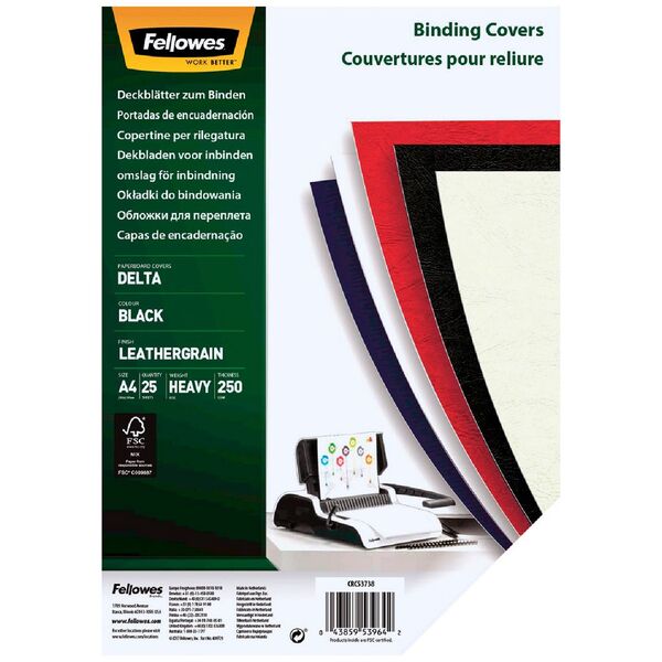 Fellowes Leatherboard Binding Covers A4 Black 25 Pack