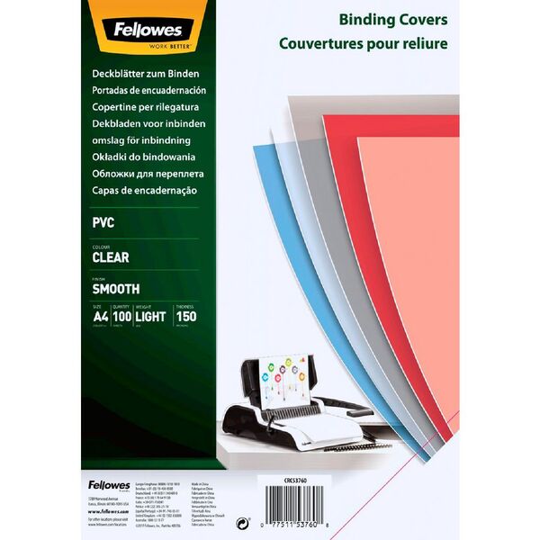 Fellowes Binding Covers A4 150 Microns Clear 100 Pack