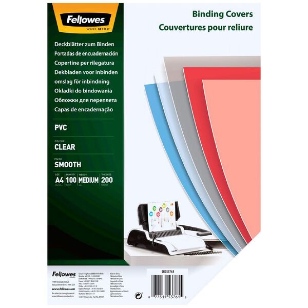 Fellowes Binding Covers A4 200 Microns Clear 100 Pack