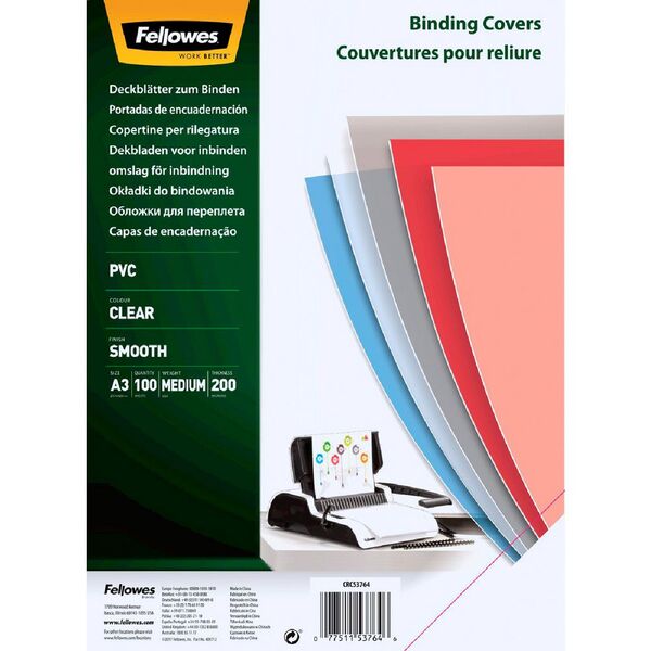 Fellowes Binding Covers A3 200 Microns Clear 100 Pack