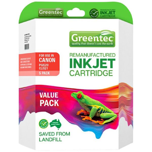 Greentec Canon CLI 521 Black and Colour 5 Ink Value Pack