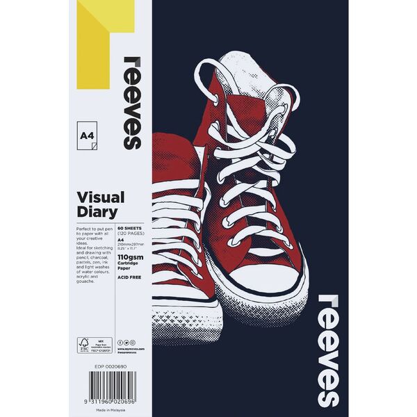 Reeves A4 Visual Art Diary 110gsm 60 Sheets Sneaker