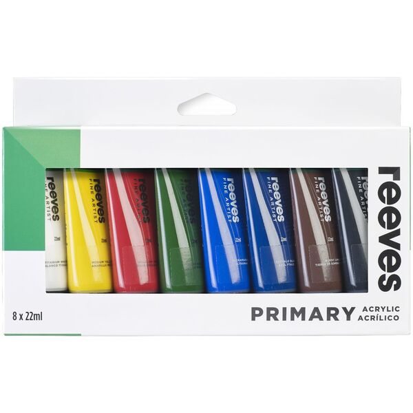 Reeves Acrylic Paint 22mL 8 Pack Primary Colours