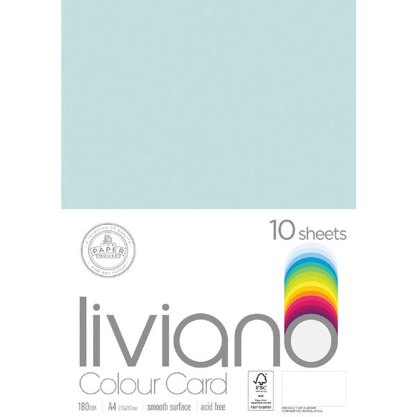 Liviano A4 Colour Card 180gsm Sky Blue 10 Pack